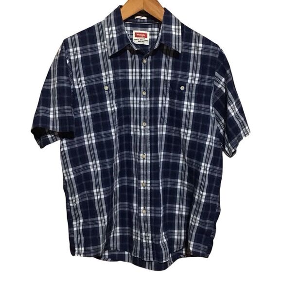 Wrangler Indigo Blue Plaid Button Up Shirt L - Picture 1 of 6
